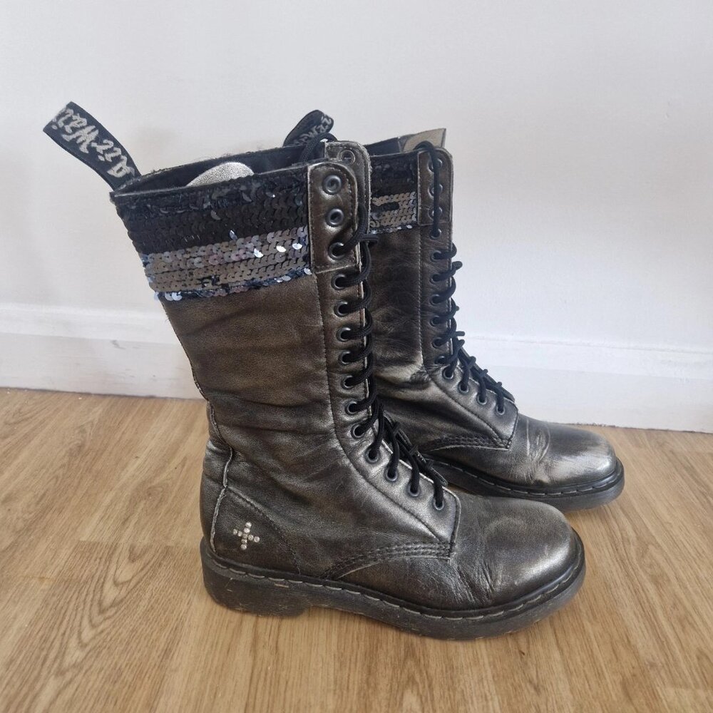 Rare Dr. Martens 14-Eye Boots – Black & Silver Sequin Detail - Picture 8 of 8